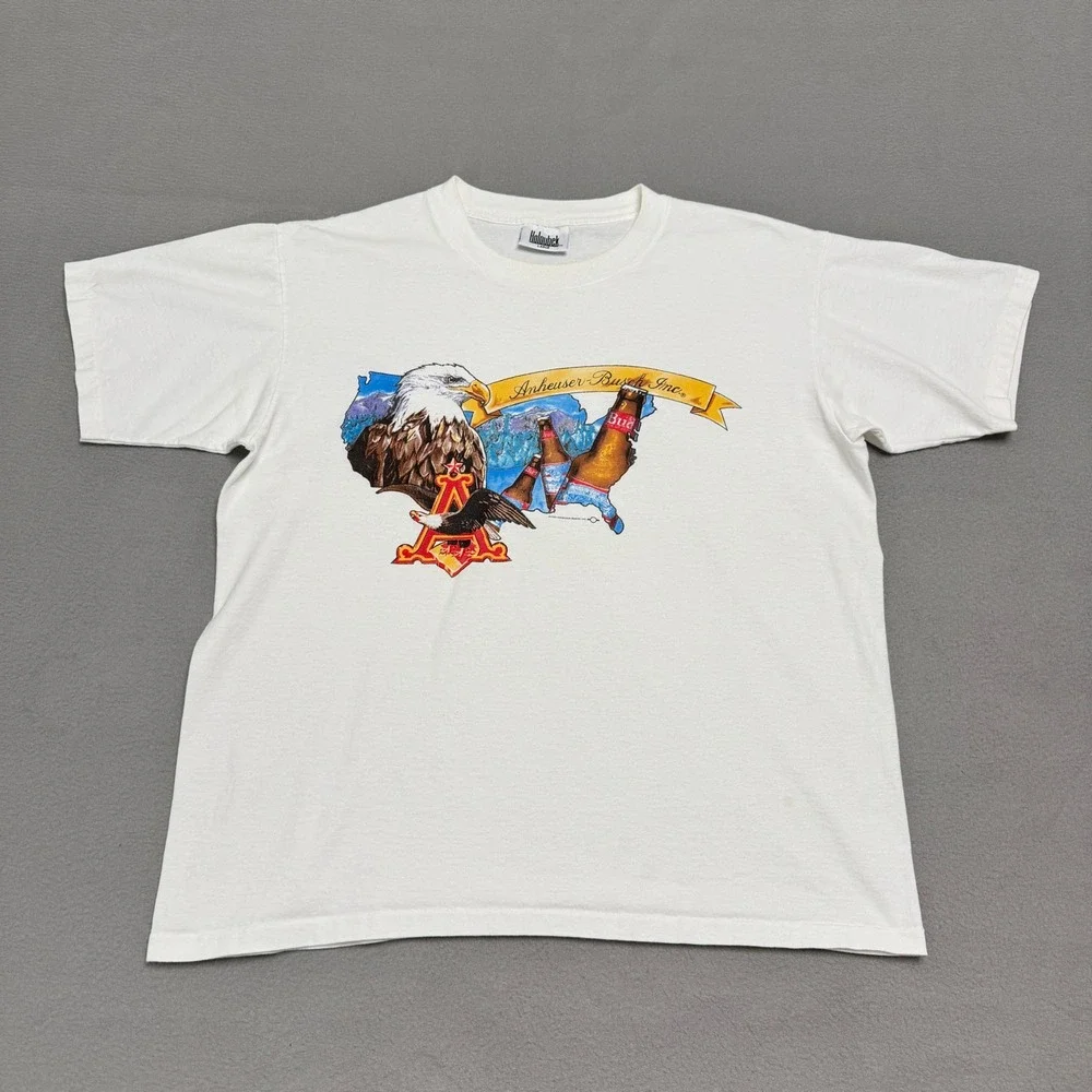 Vintage Holoubek Budweiser T Shirt Mens Large White 1994 Eagle Single Stitch USA